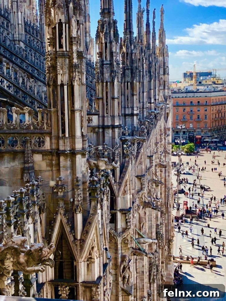 Walking among the spires on the Duomo rooftop