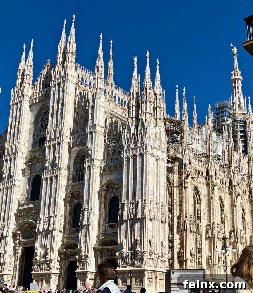 Detailed view of the marble spires and sculptures