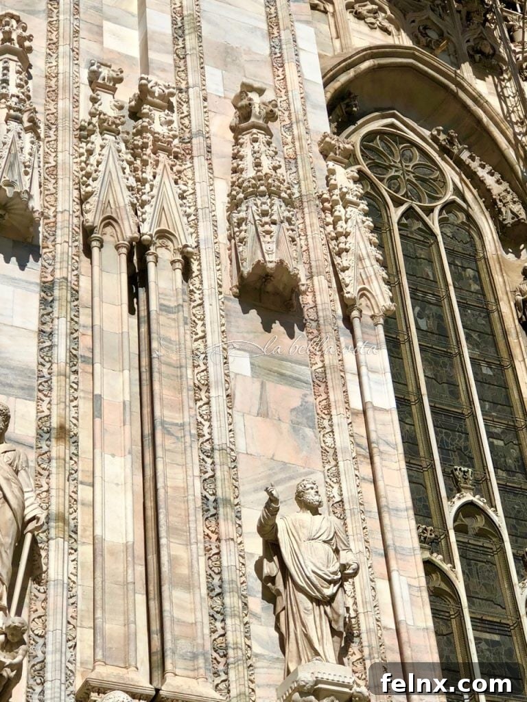 Close-up of the hand-carved Gothic decorations