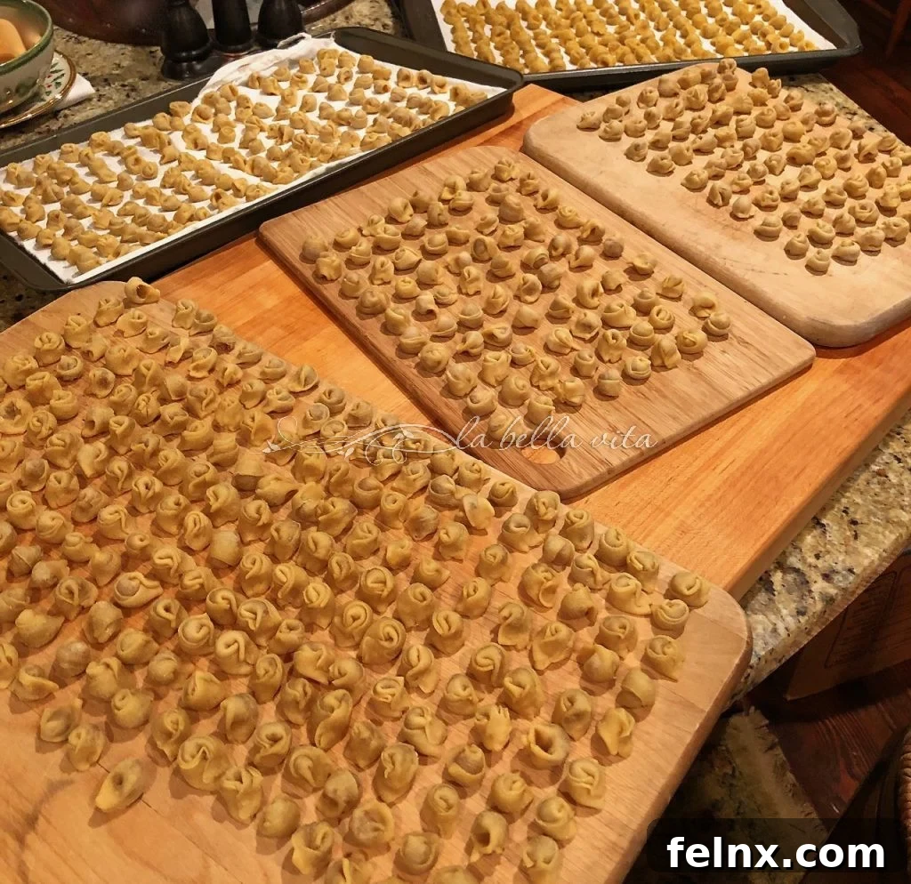 Large batch of homemade tortellini