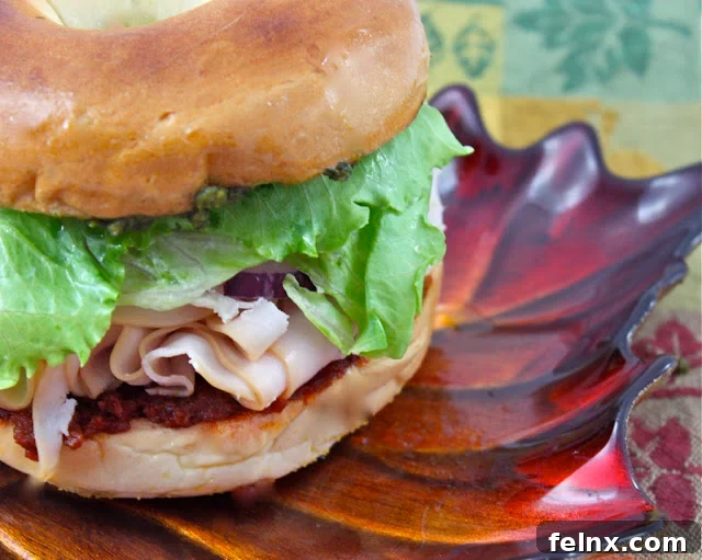 Gourmet Turkey Bagel Sandwich with Pesto