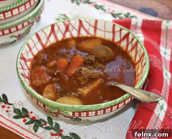 Traditional Italian Beef Stew Served Over Polenta