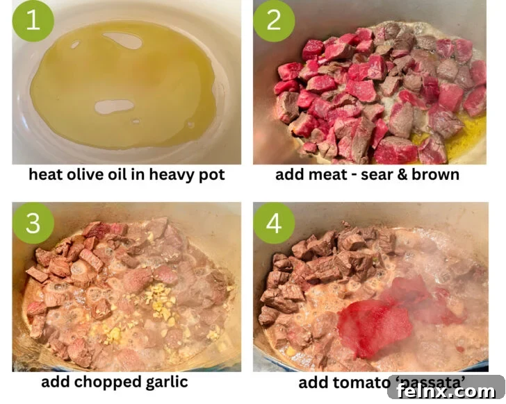 Browning the beef for the stew