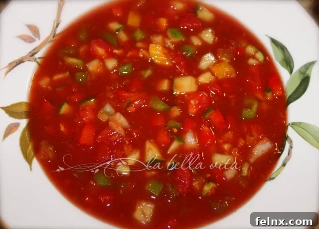 Gazpacho served in a rustic bowl
