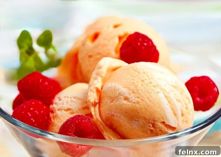 Final bowl of peach ice cream with toppings
