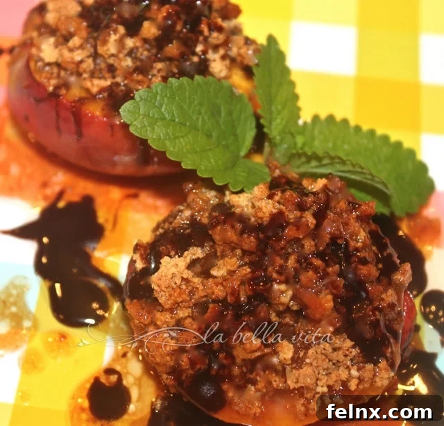 Fresh summer peaches prepared with Amaretti cookies