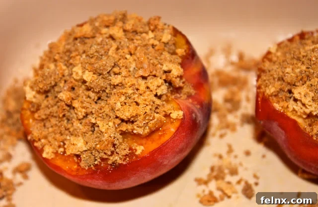 Peaches stuffed with crushed Amaretti and brown sugar