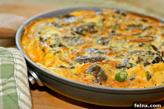 Freshly cooked mushroom frittata in a pan