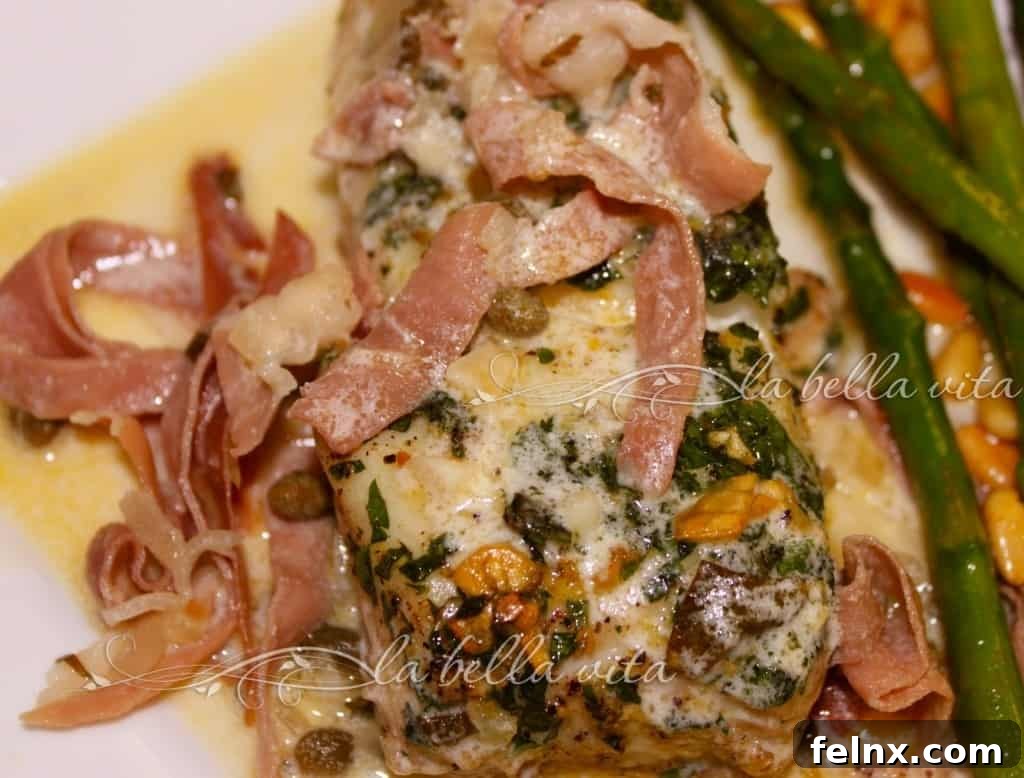 Halibut in Prosciutto-Herb Cream Sauce Close-up