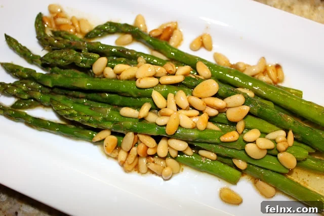 Fresh Brown Buttered Asparagus on a serving platter