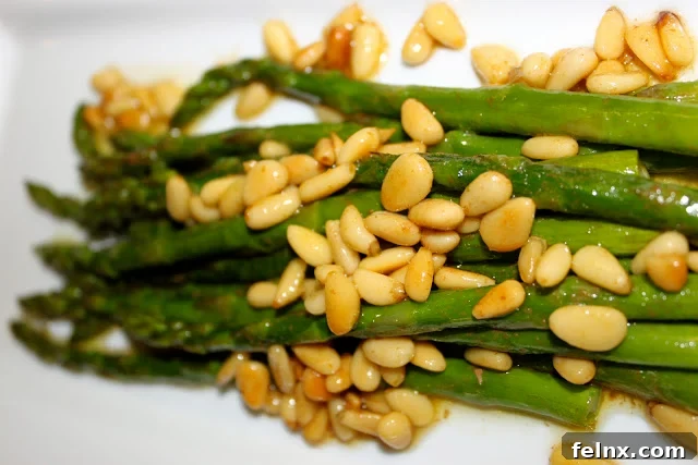 Close up view of the finished asparagus dish