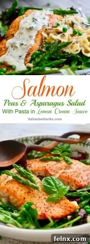 Salmon, Peas & Asparagus Salad with Pasta in Lemon Cream Sauce