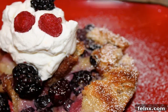 Close up of berry panettone bread pudding
