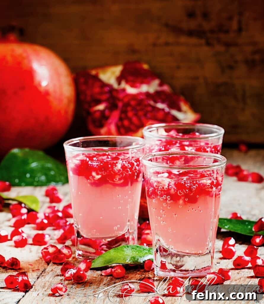 A refreshing Lemon Pomegranate Fizz with bubbles and fresh herbs