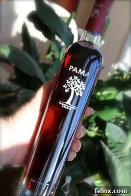 A bottle of pomegranate liqueur used for making cocktails