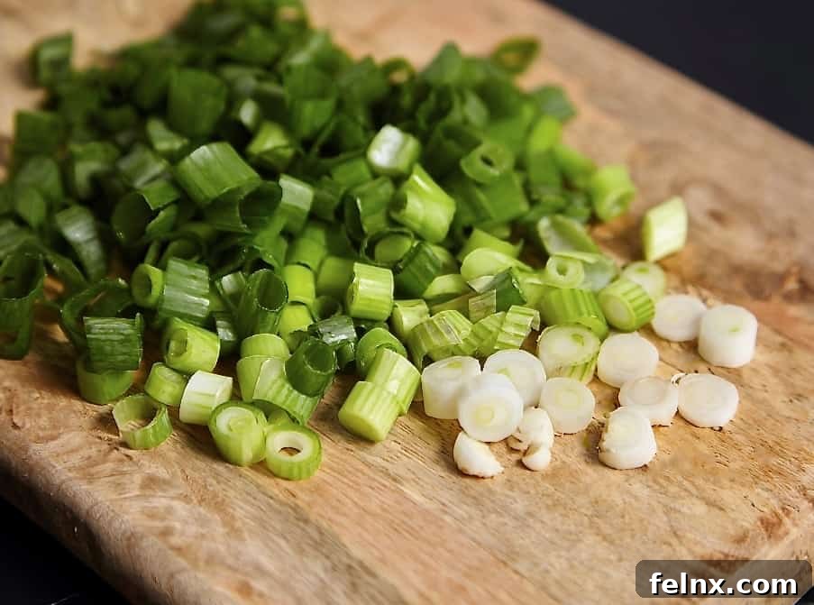 Slicing green onions for flavor