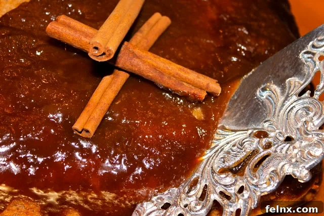 Freshly baked Cinnamon Pudding Cake with caramel glaze