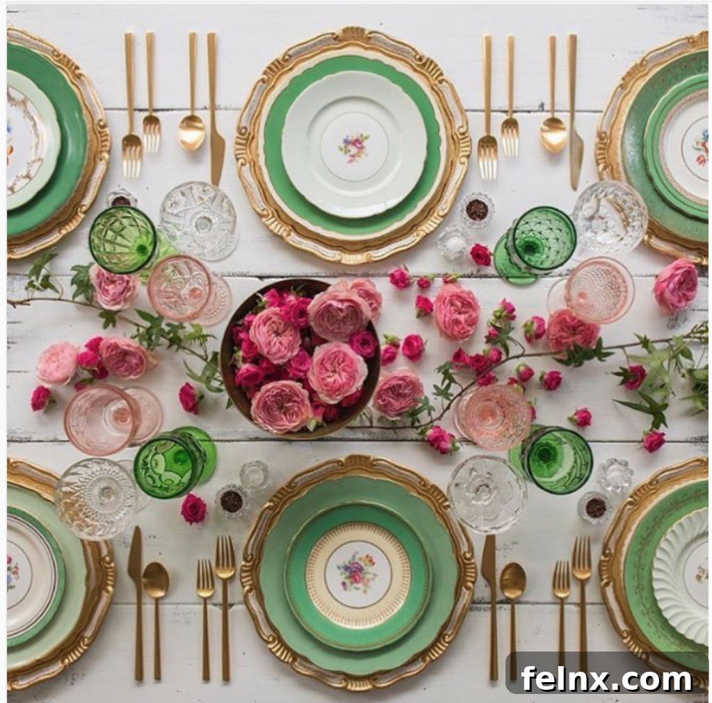 Pink and Green Spring Table Setting