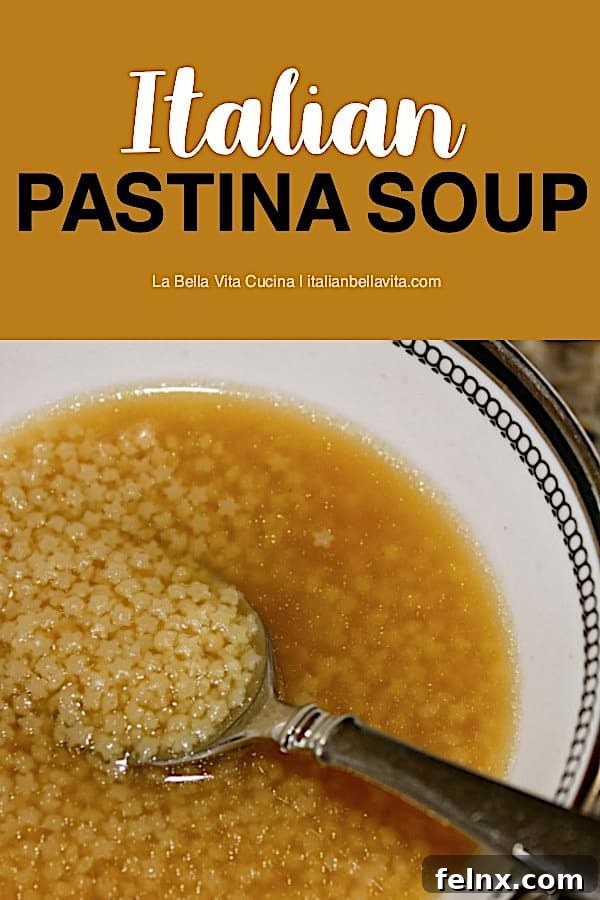 Classic Italian Pastina Soup served in a white bowl