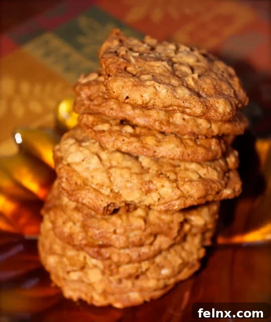 Close up of oatmeal cookies with toffee chips