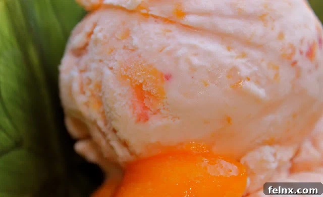 Close up of peach ice cream texture