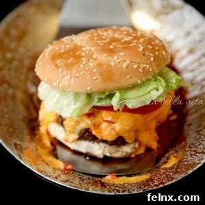 Close up of a stuffed pimento cheese burger