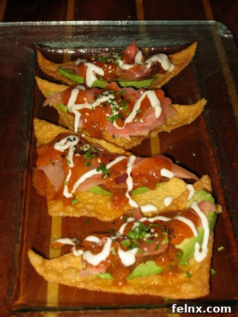 Innovative Sushi Nachos featuring ahi tuna and avocado
