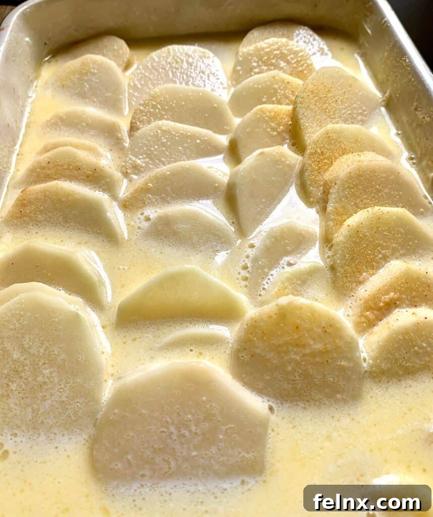 Pouring the cream sauce