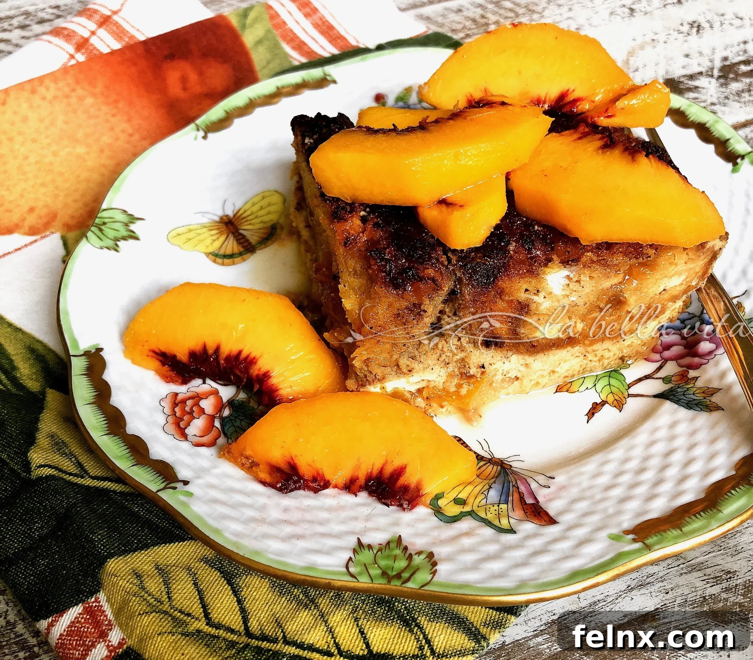 Plated Mascarpone Stuffed Peach French Toast