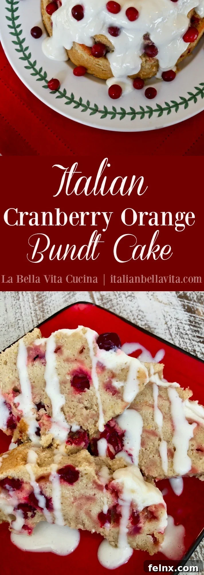 Vertical view of the whole Bundt cake with festive decorations