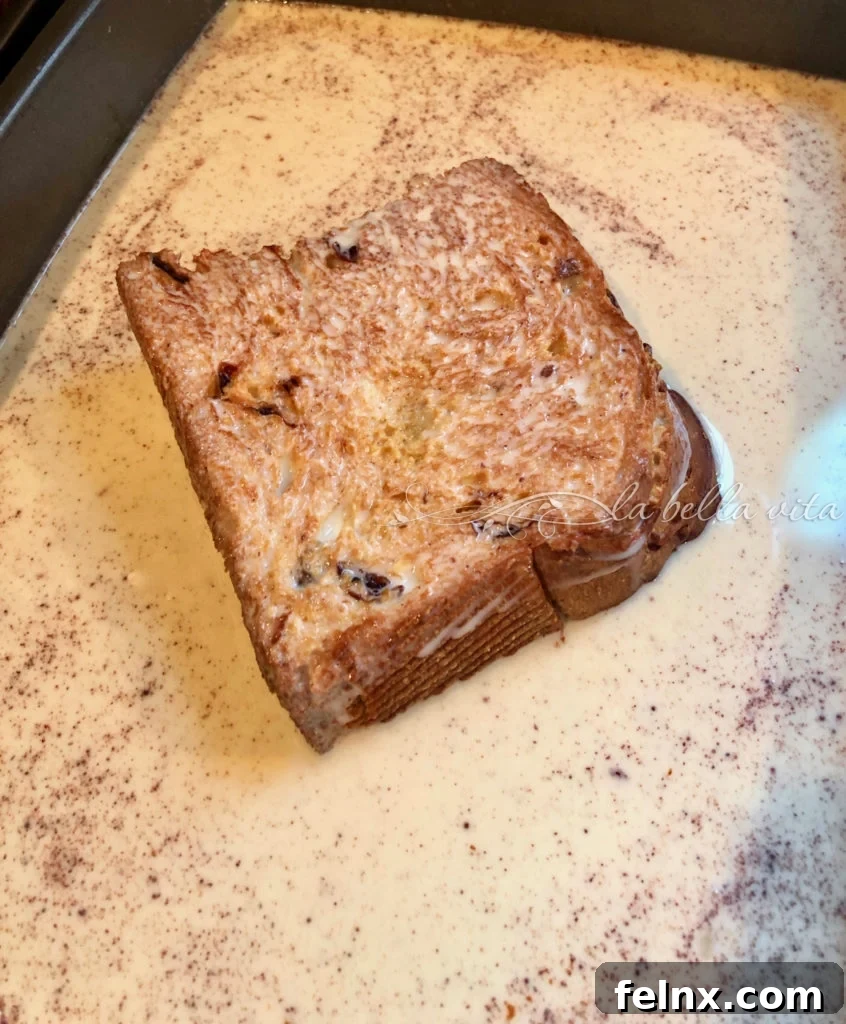 Soaking bread in egg mixture