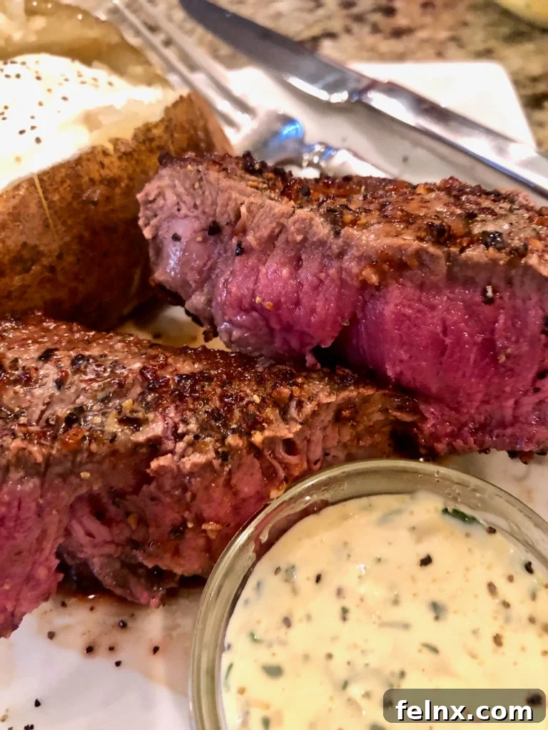 Finished pan seared steak with sauce
