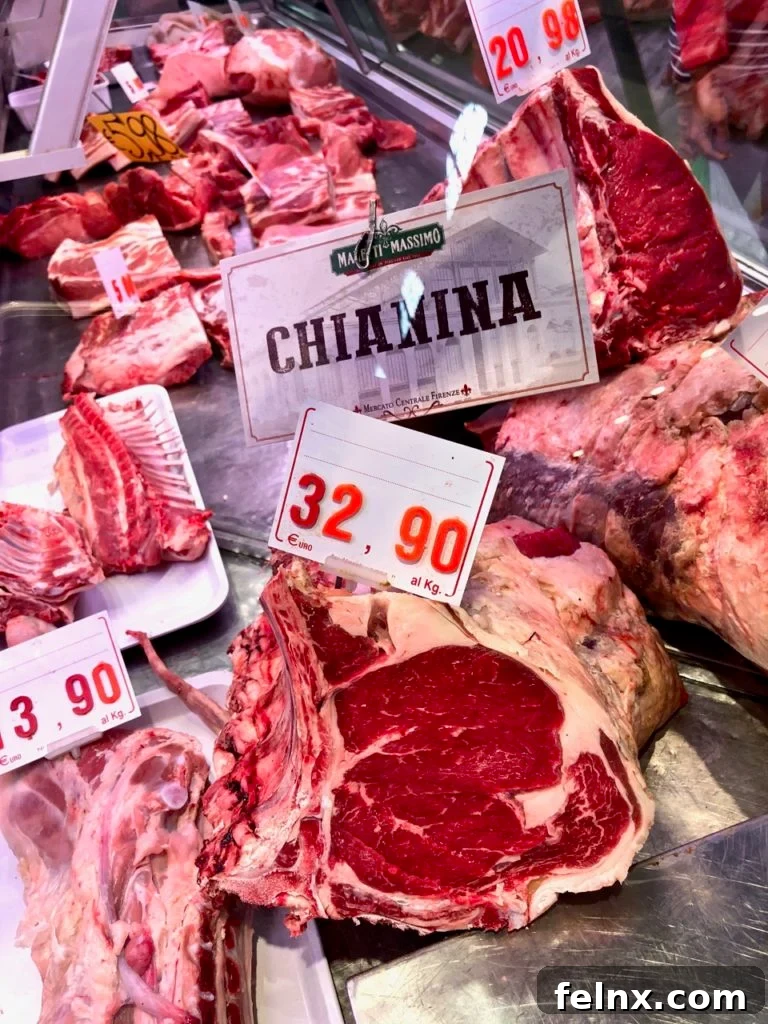 High quality Chianina beef in a market