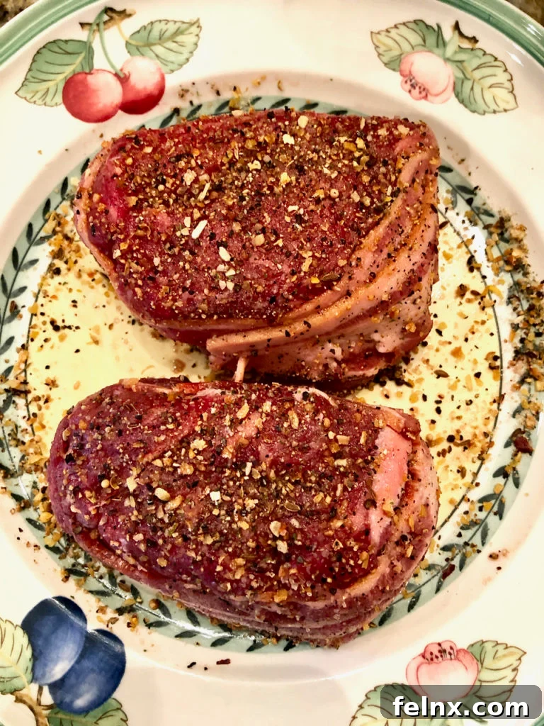 Seasoning a raw steak