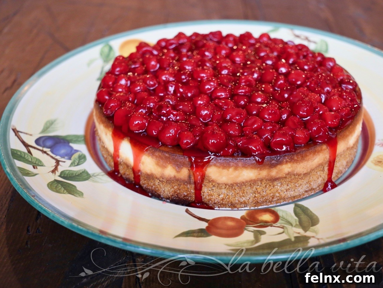 Professional homemade cheesecake with cherry topping
