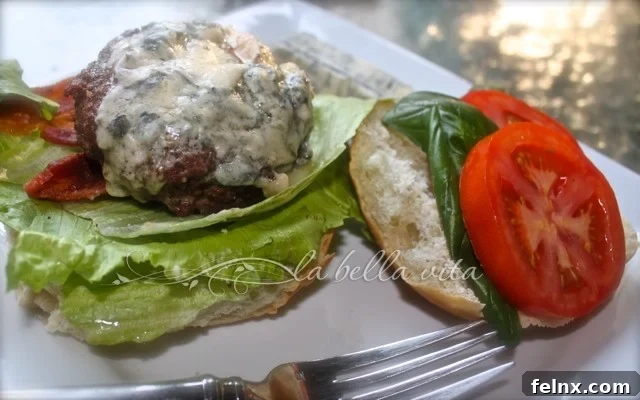 Gourmet Burger with Gorgonzola and Basil