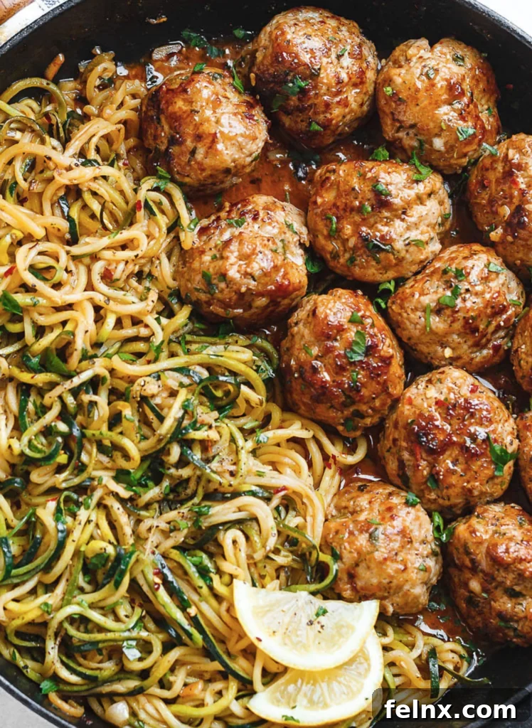 Zucchini noodles with meatballs