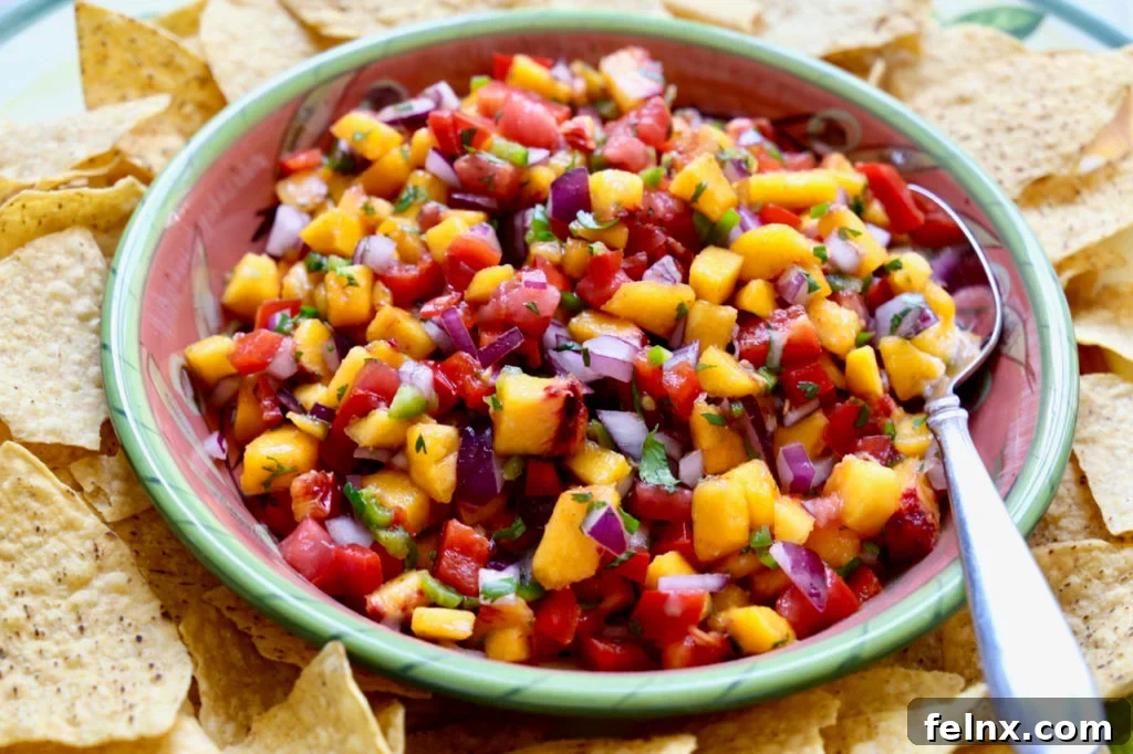 Perfect Peach Salsa served with chips