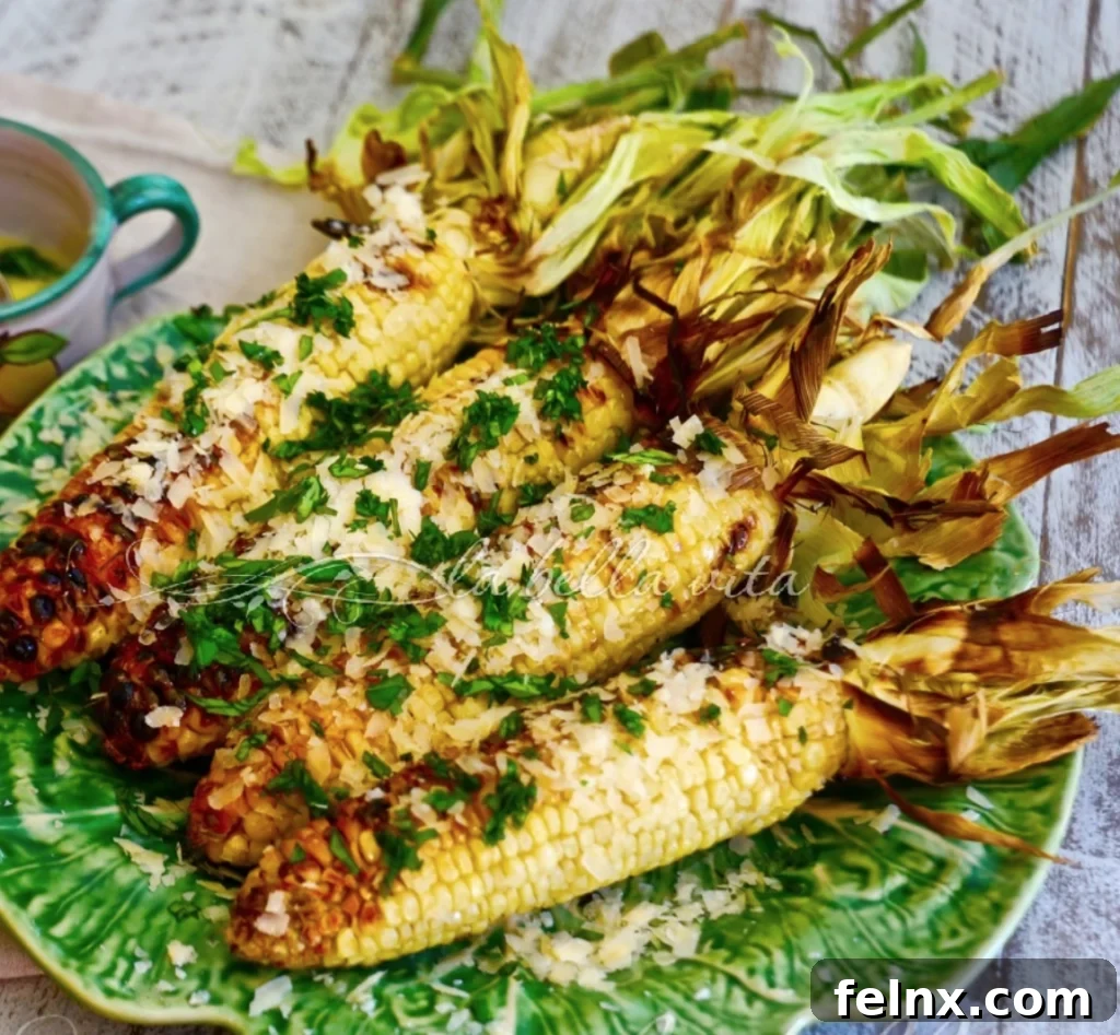 Grilled Italian Basil Buttered Corn on the Cob