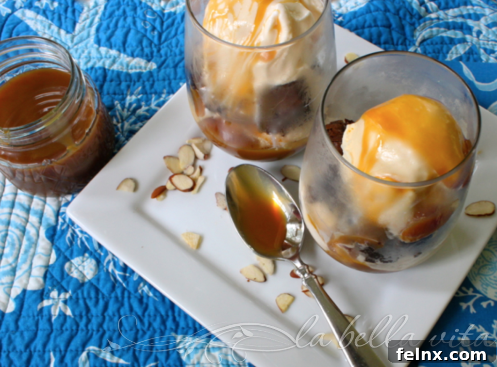 Elegant espresso brownie parfait with amaretto ice cream