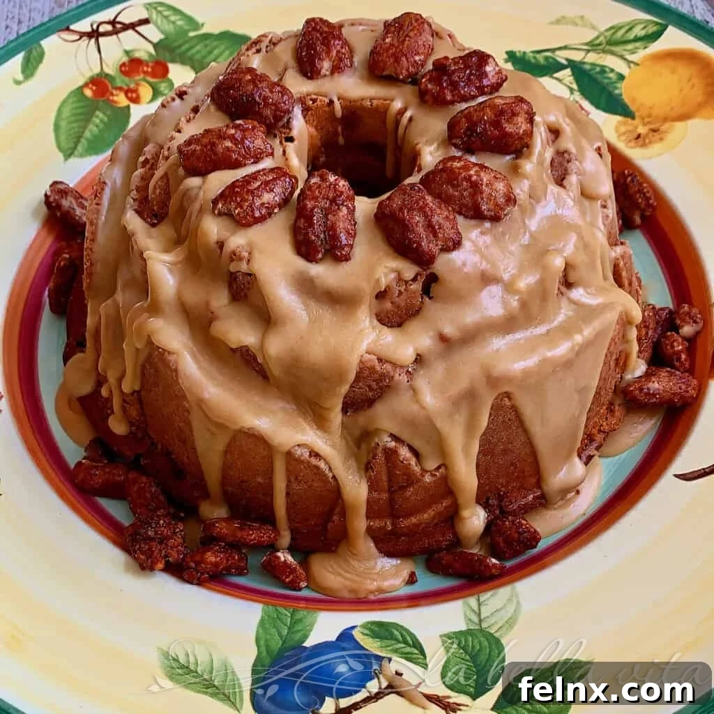 Pecan Praline Bundt Cake with Caramel Icing