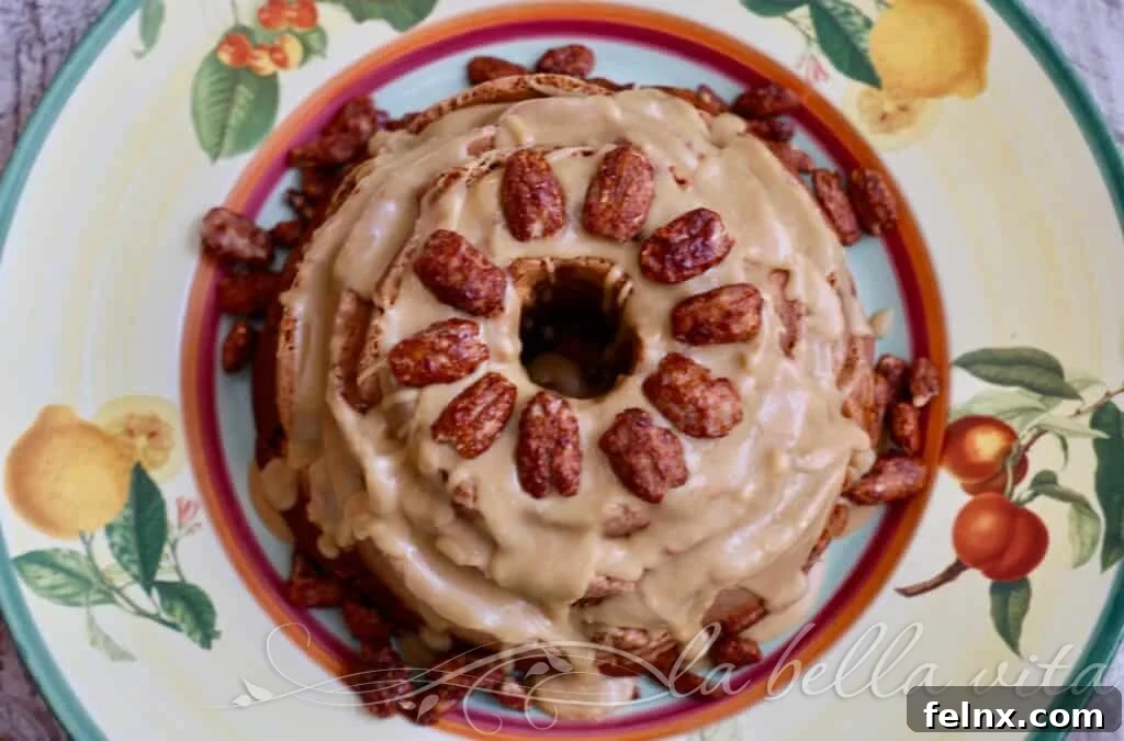 Slicing a Praline Pecan Bundt Cake
