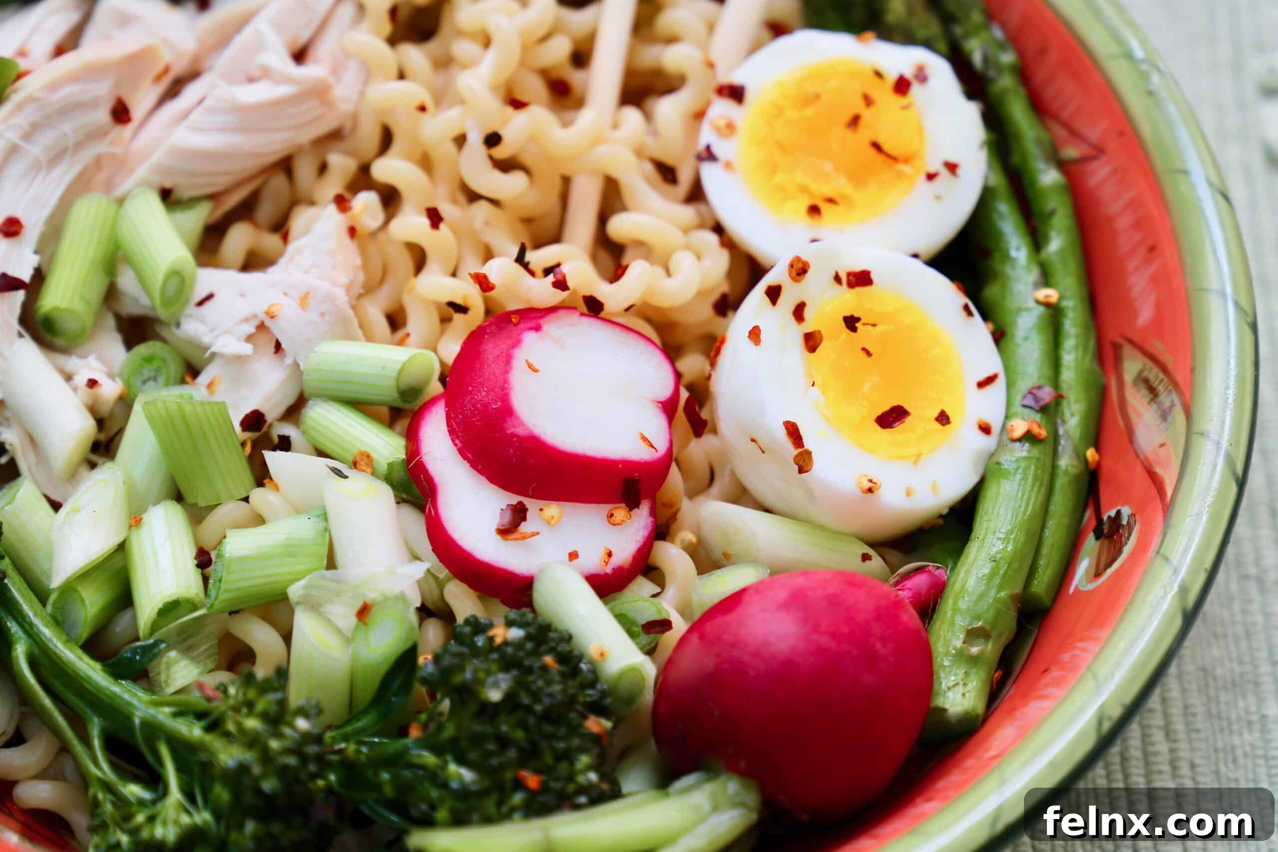 Italian-Style Chicken Ramen Noodle Bowl showing fusion ingredients