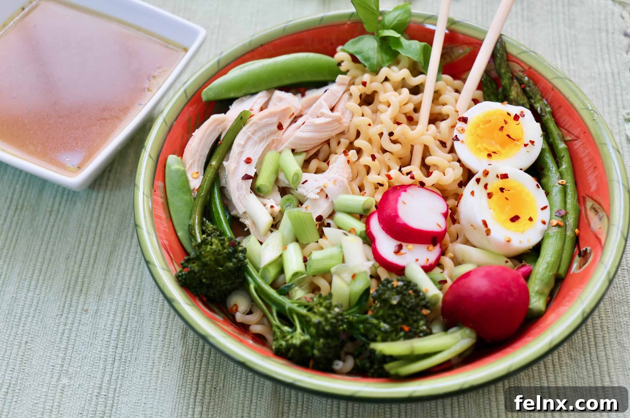 Vibrant toppings for a ramen bowl