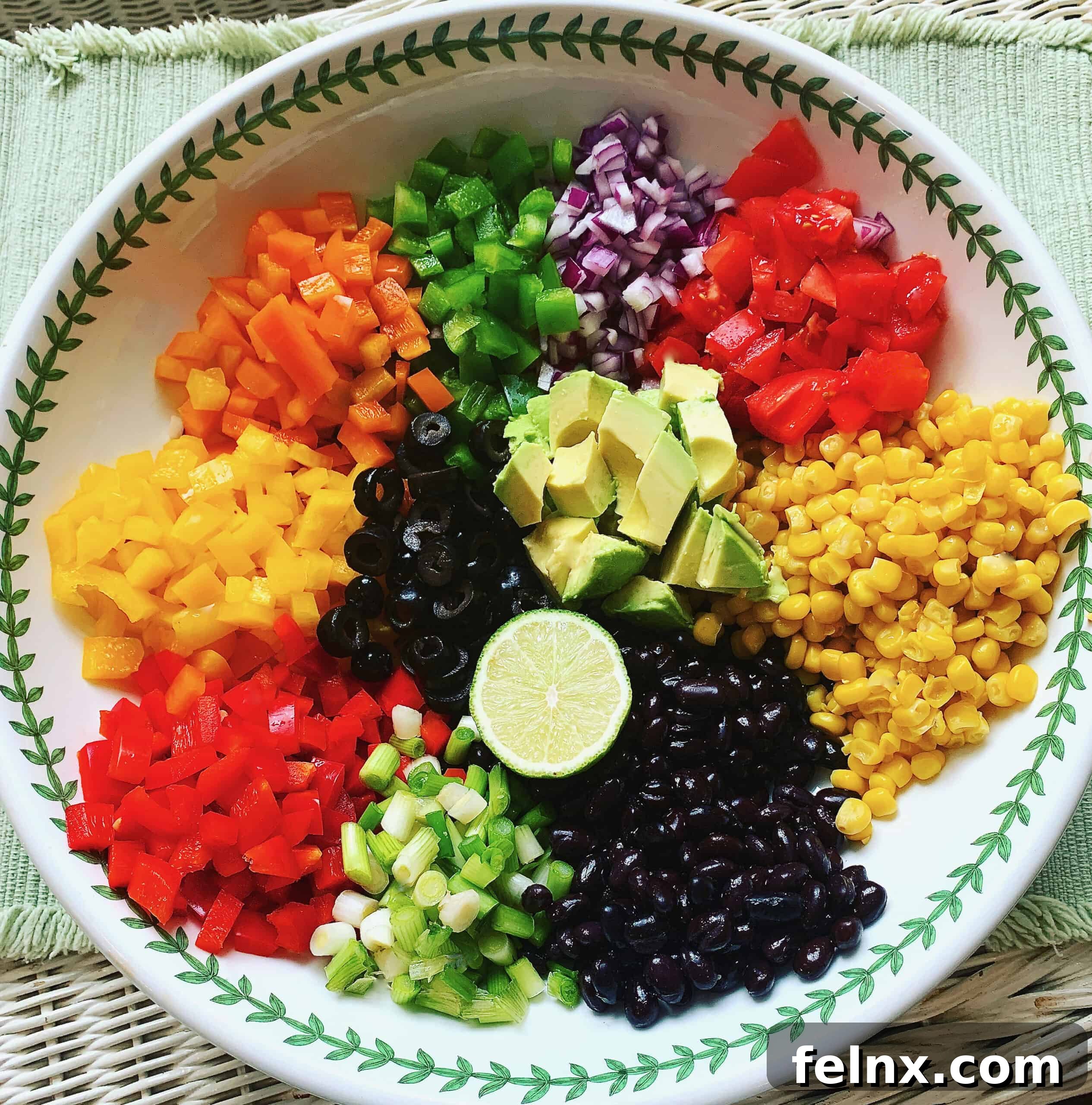 Finished Cowboy Caviar salsa in a bowl showing its vibrant colors