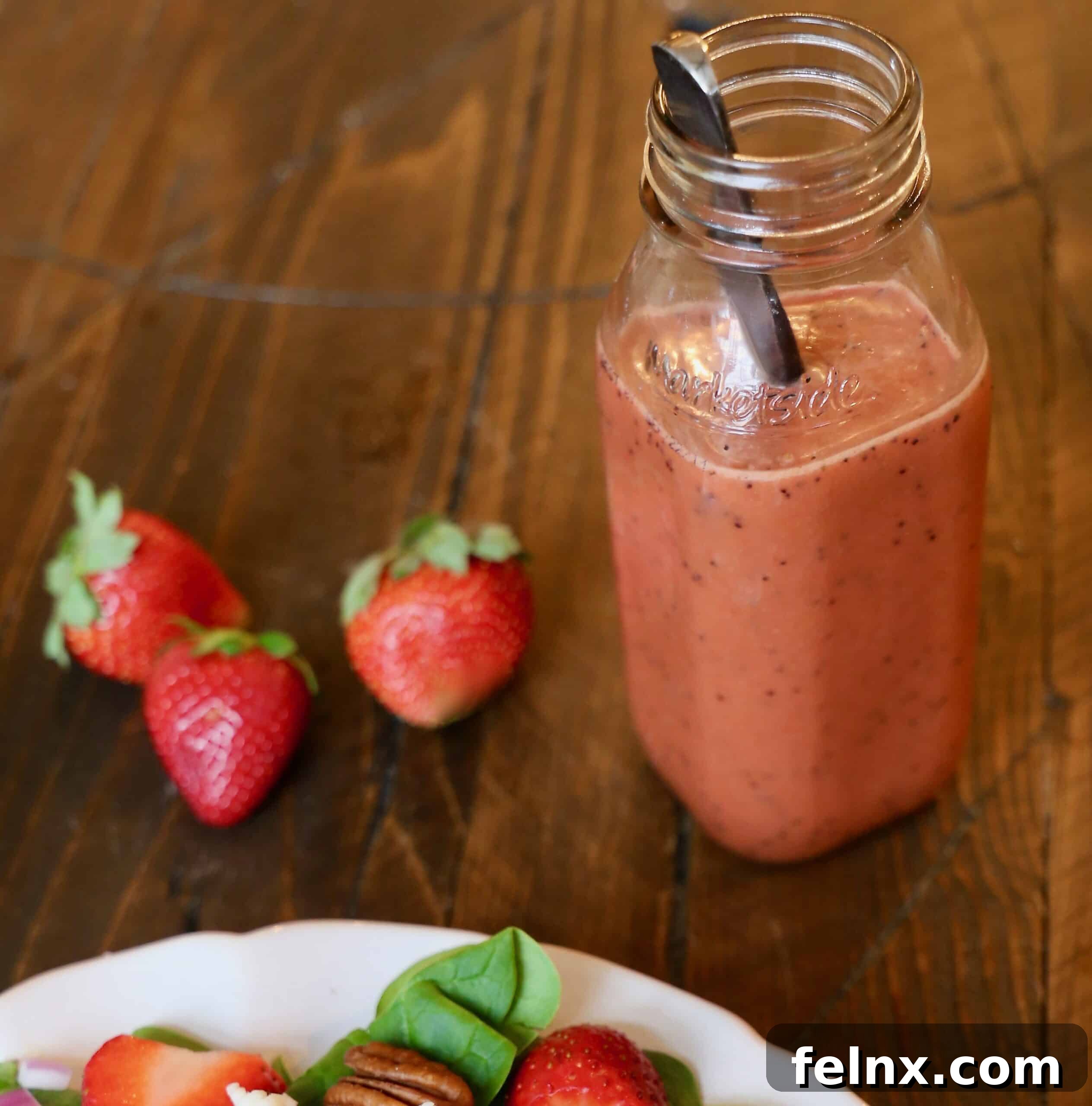Ingredients for homemade strawberry balsamic dressing