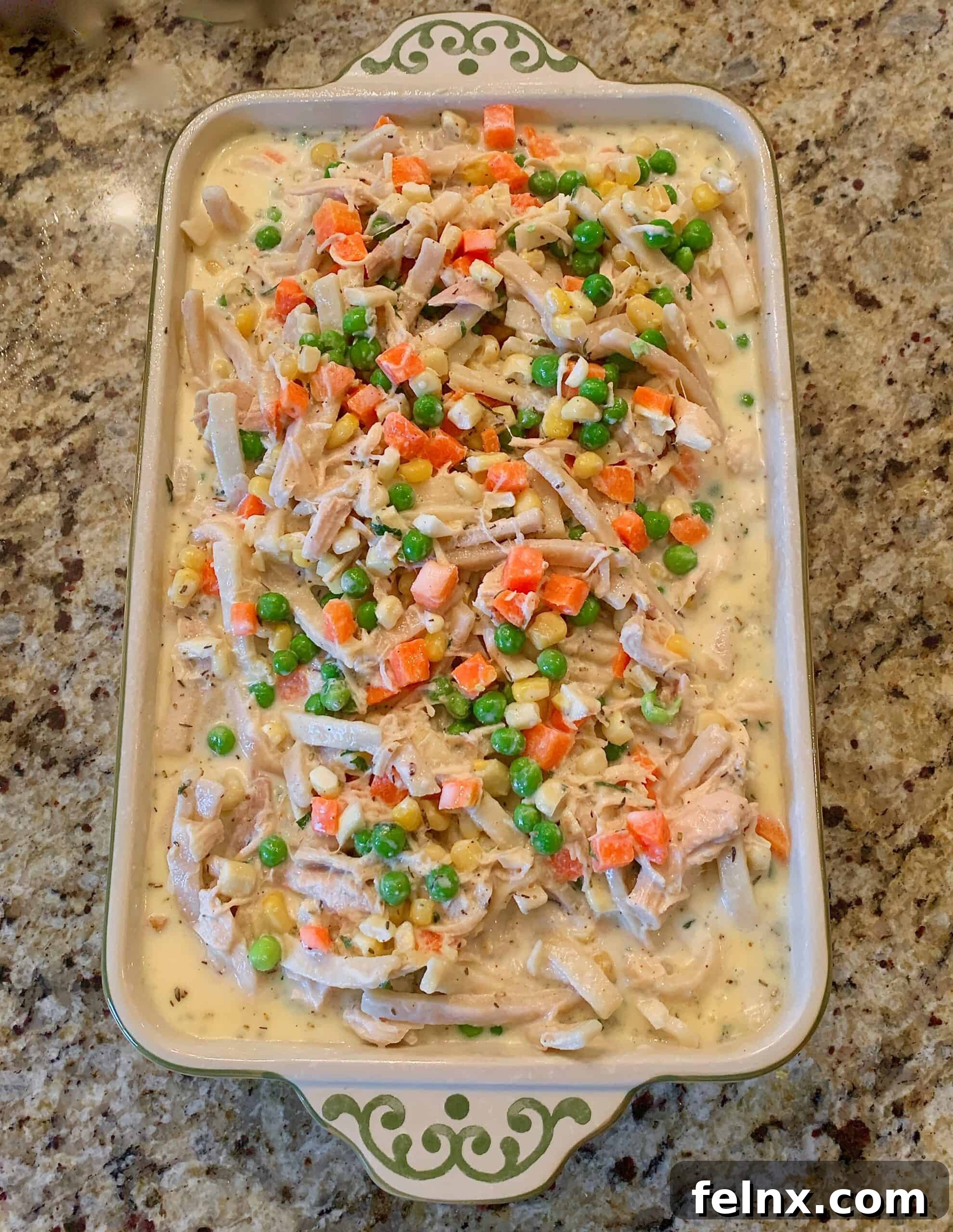 Casserole in the baking dish before the oven