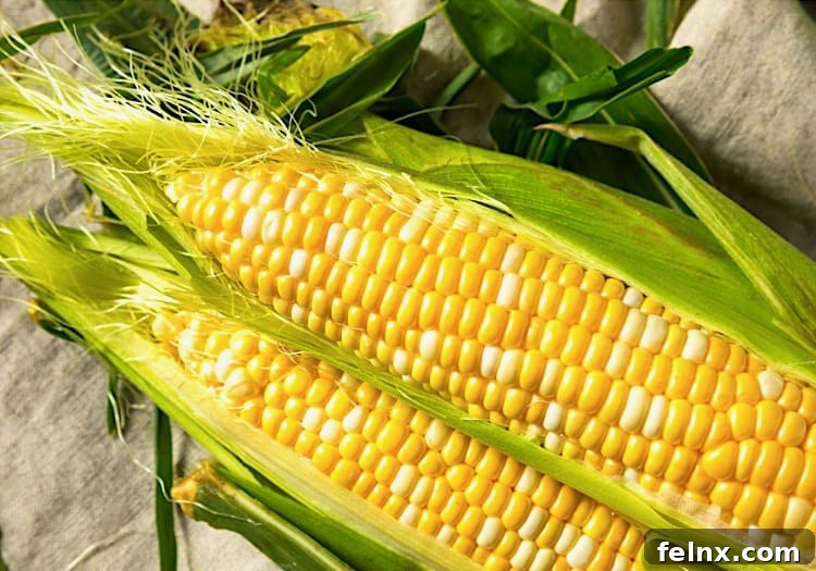 Freshly shucked corn kernels ready for cooking