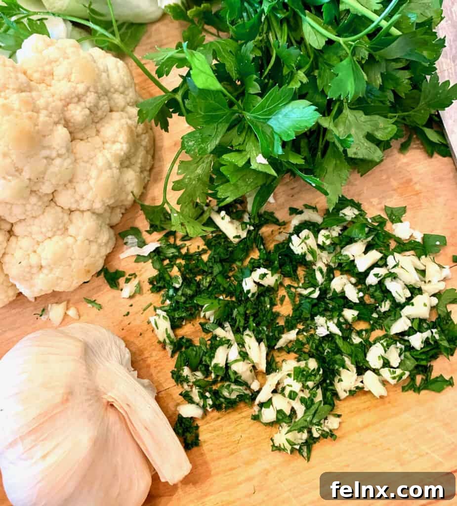 Fresh ingredients for Italian Roasted Cauliflower
