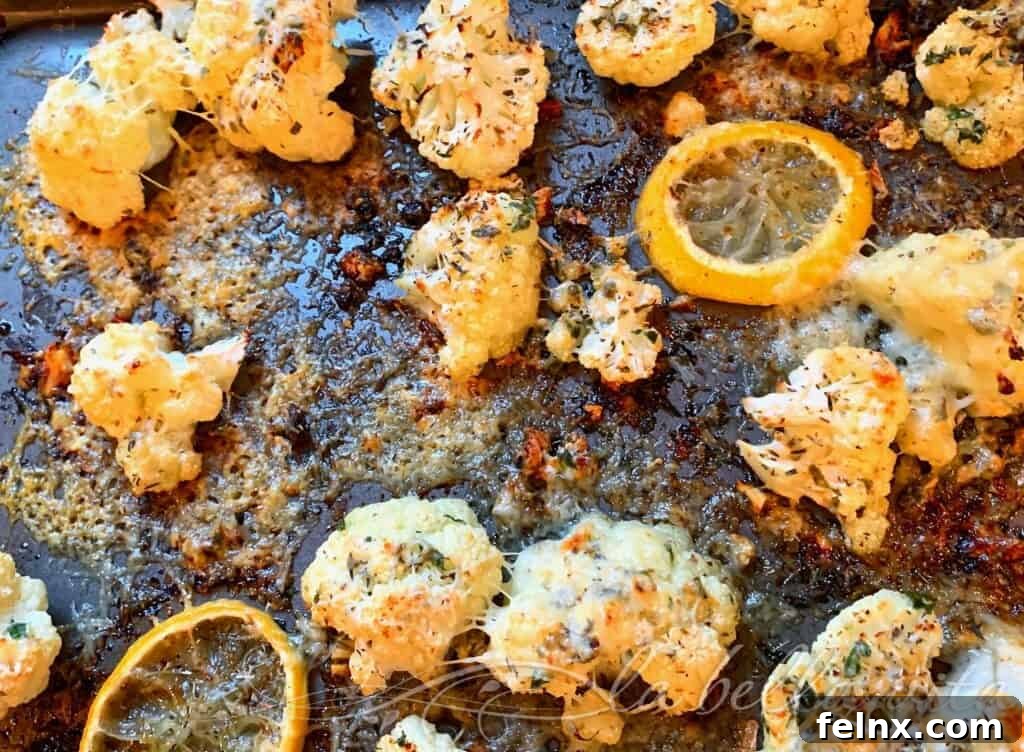 Finished Roasted Cauliflower with melted cheese